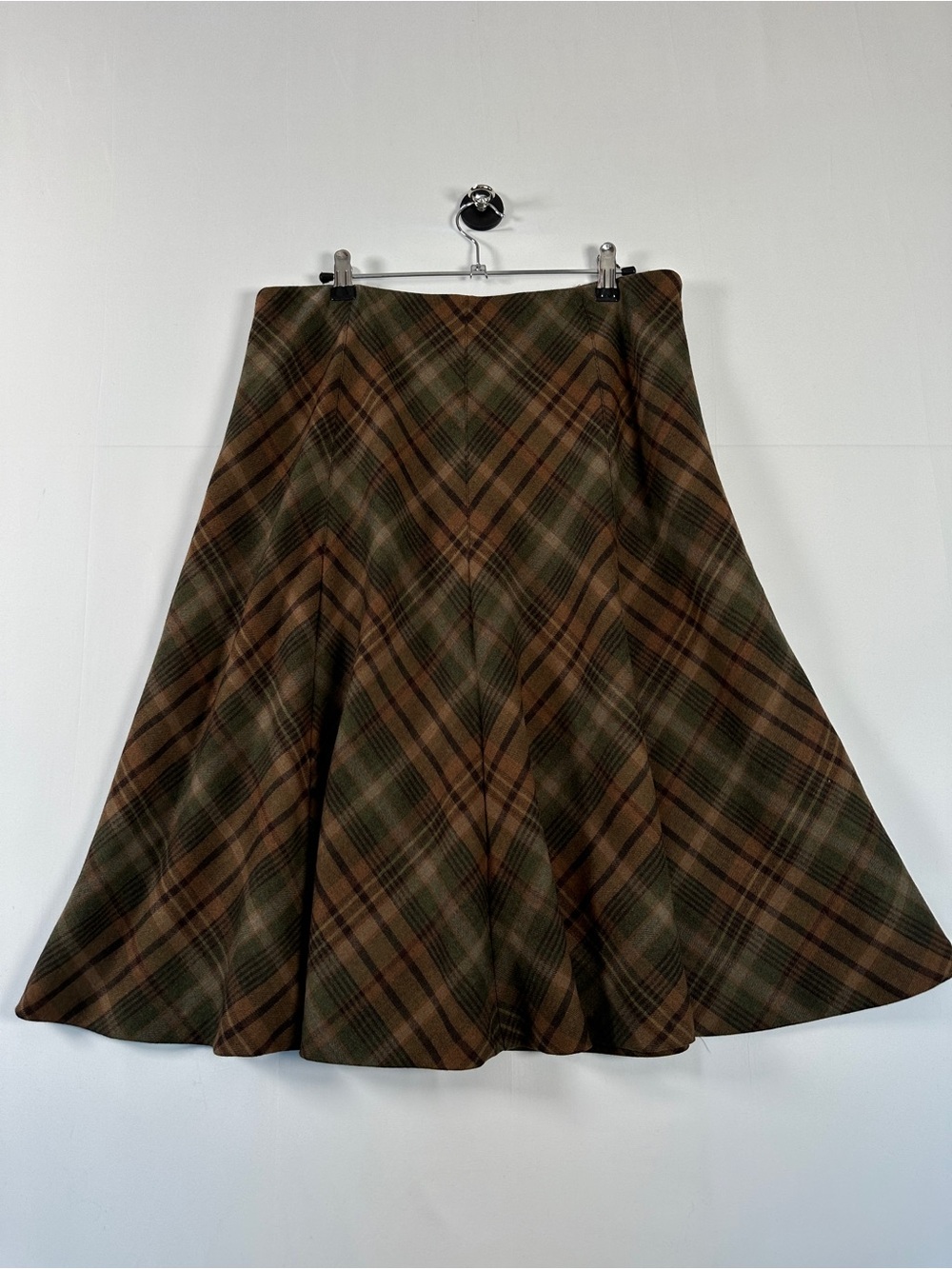 Jones New York Signature Wool Plaid A-Line Midi Skirt Brown Green Size 12